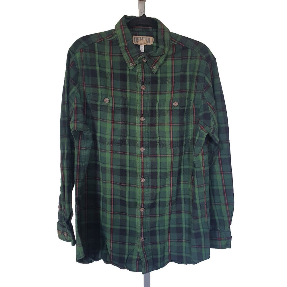 Duluth Trading Plaid Shirt‎ Sz L Flannel Button Down Green Top Men Long Sleeve